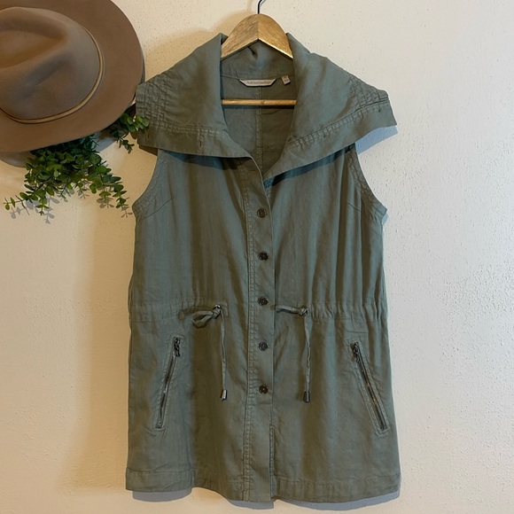 Soft Surroundings Linen Blend Astoria Olive Green Utility Vest Women’s Small - Picture 1 of 10